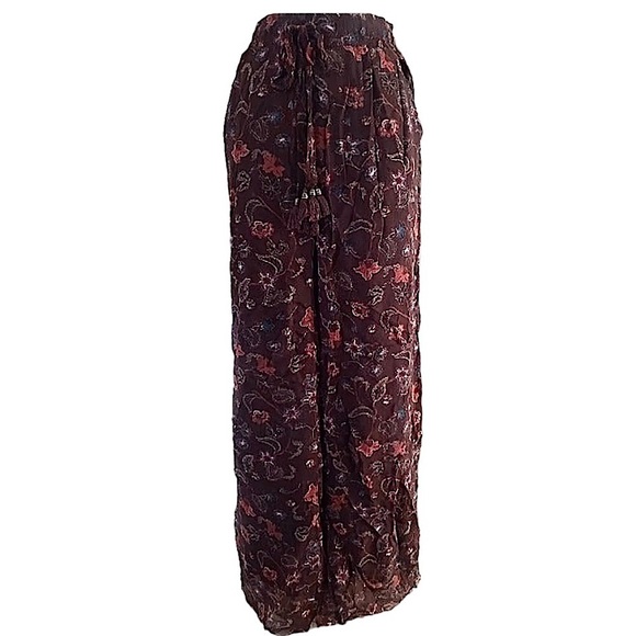 Sundance Misha Pants Floral Wide Leg Gauzy Lined Pull On Tassel Tie Closure - Picture 3 of 16